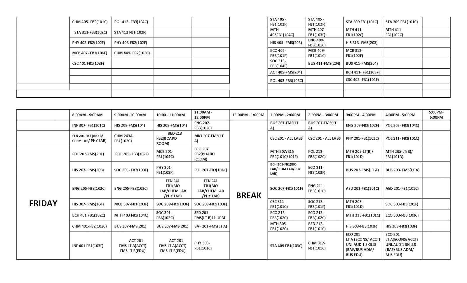 FUOtuoke 2017/2018 1st Semester Lecture Time-Table Out