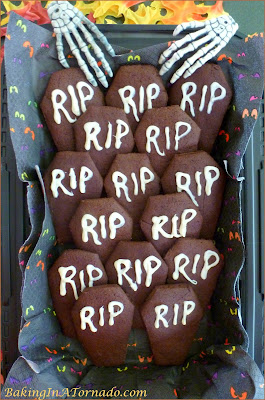 Chocolate Coffin Cookies, a cunchy chocolate cookie cut into the shape of a coffin. Happy Halloween! | Recipe developed by www.BakingInATornado.com | #recipe #chocolate #Halloween