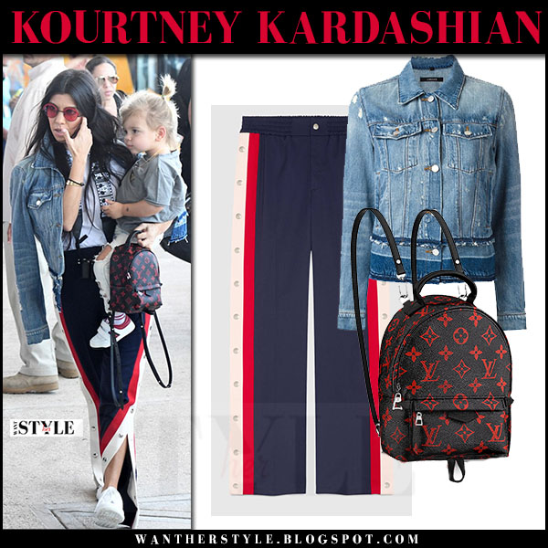 navy blue and red track pants