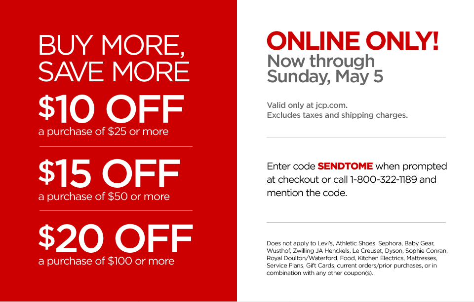 JCPenney Coupon: $10 off Orders $25+, $15 off Orders $50+, $20 off