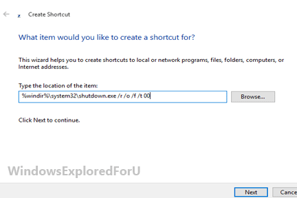 Create Advanced Startup options Shortcut in AWindows