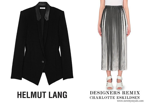 Crown Princess Mary wore Designers Remix pleated chiffon skirt and Helmut Lang Leather trimmed wool blend crepe blazer