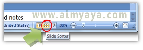  Gambar:  Cara merubah view menjadi Slide Sorter di Powerpoint melalui tombol di status bar