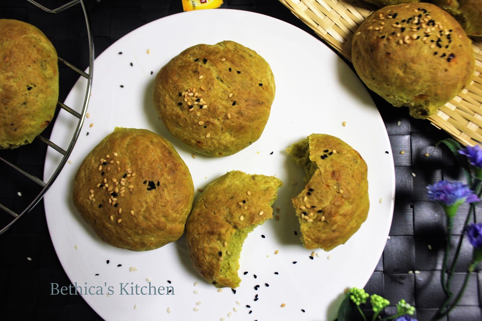 Bethica's Kitchen Flavours Spinach Masala Bread Rolls