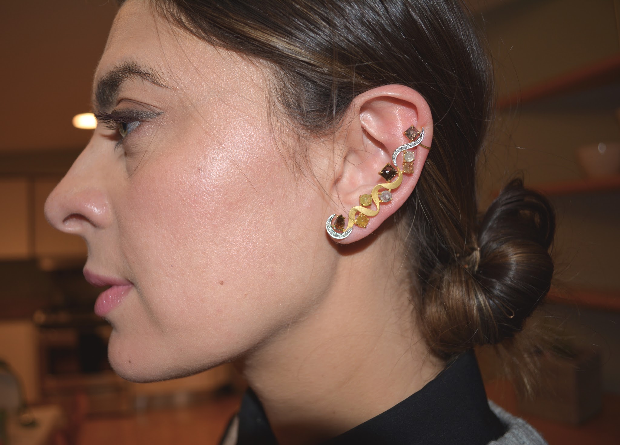 Multicolored rose cut diamond earring climbers, earcuff, Kastel Jewelry, Thea collection Kastel Jewelry, Desiree Velasquez, Fashionlingual, Maria Kress,