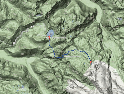 Topo map showing the start and finish of the Spray Park hike