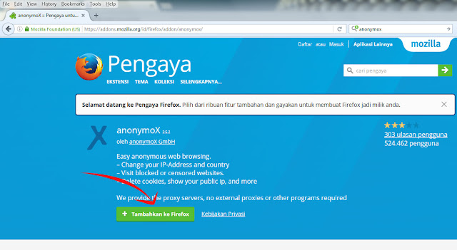 Pilih tambahkan ke firefox Pilih tambahkan ke firefox