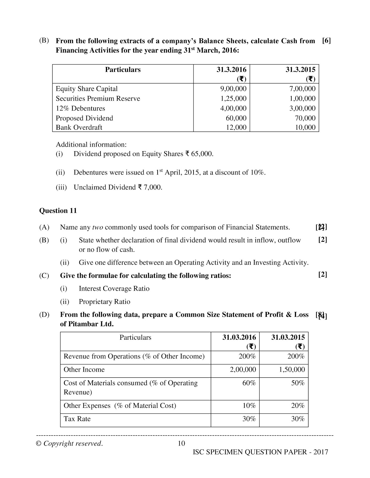 isc 2016-2017 class 12th Accountancy question paper isc 2017 class 12th Accountancy question paper