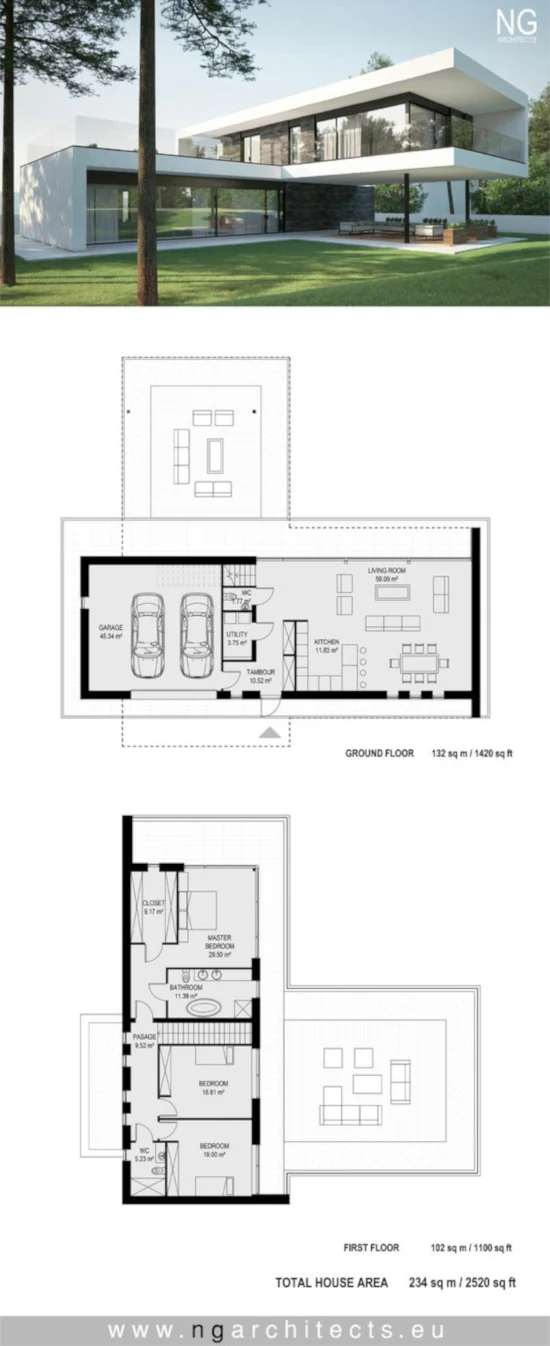 desain inspiratif rumah modern minimalis plus denah