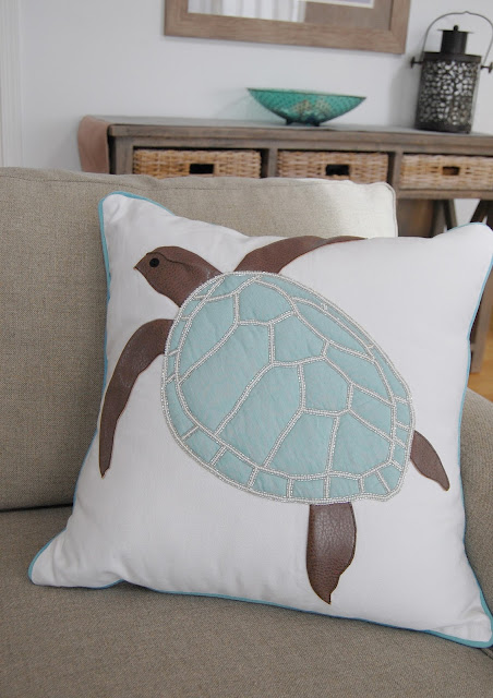 Sea Turtle Pillow in Seafoam Green