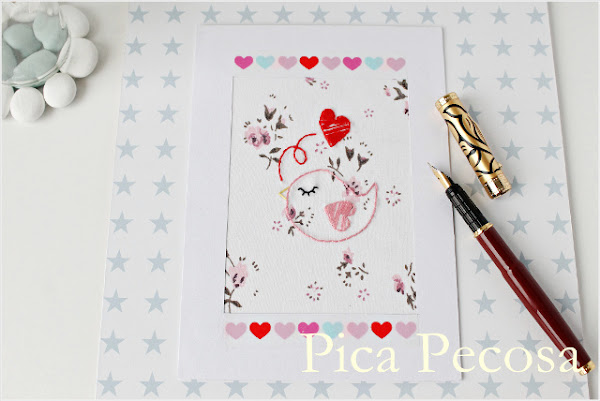  Haz   tarjetas DIY para San Valentín cosiéndoles un dibujo en una tela