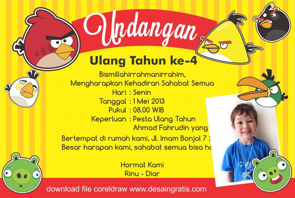 Desain Undangan Ulang Tahun Anak Angry Bird CDR File