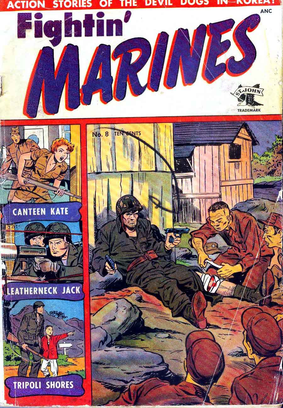 Matt Baker golden age 1950s st john war comic book cover art - Fightin' Marines #8