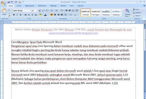 Cara Mengatur Spasi Pada Microsoft Word 2007  Kolom 
