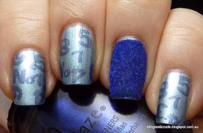 China Glaze Sci-Fly By with China Glaze Strap on Your Moon boots and flocking