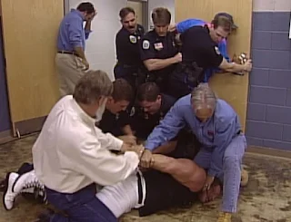 WCW Spring Stampede 1997 - The Steiners get tackled by WCW Security