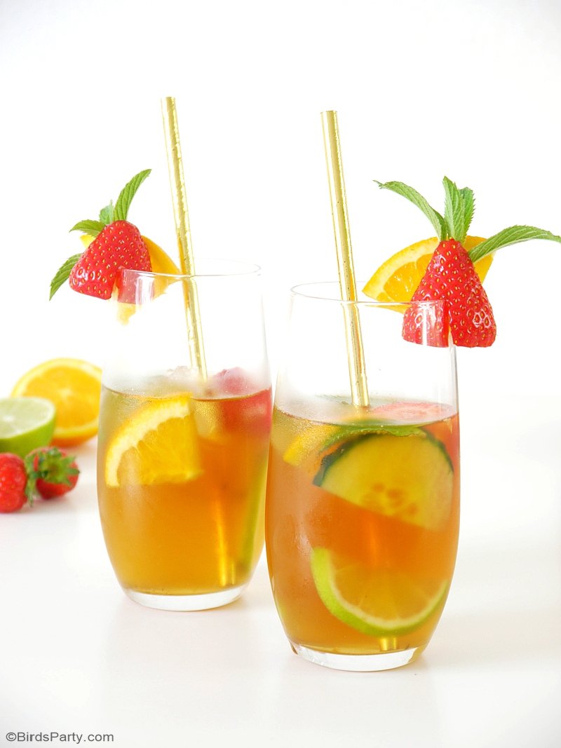 Pimm's No. 1 Cup Cocktail Recipe - a delicious, refreshing, big-batch cocktail that is so easy to make and  perfectly suited to any summer party! by BirdsParty;com @birdsparty #cocktail #pimmscocktail #pimmsnumberonecup #britishdrink #summercocktail #cocktailrecipe
