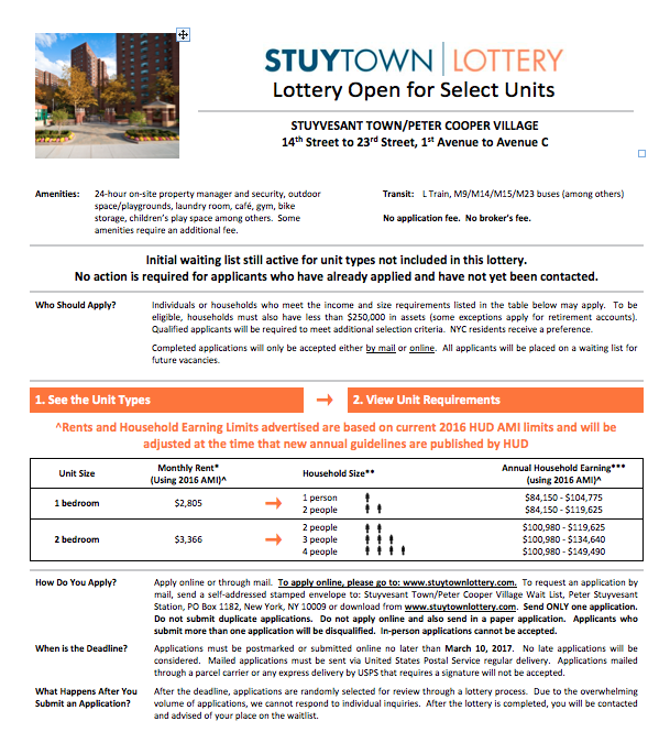 EV Grieve 1 week left to apply for the Stuy Town Lottery