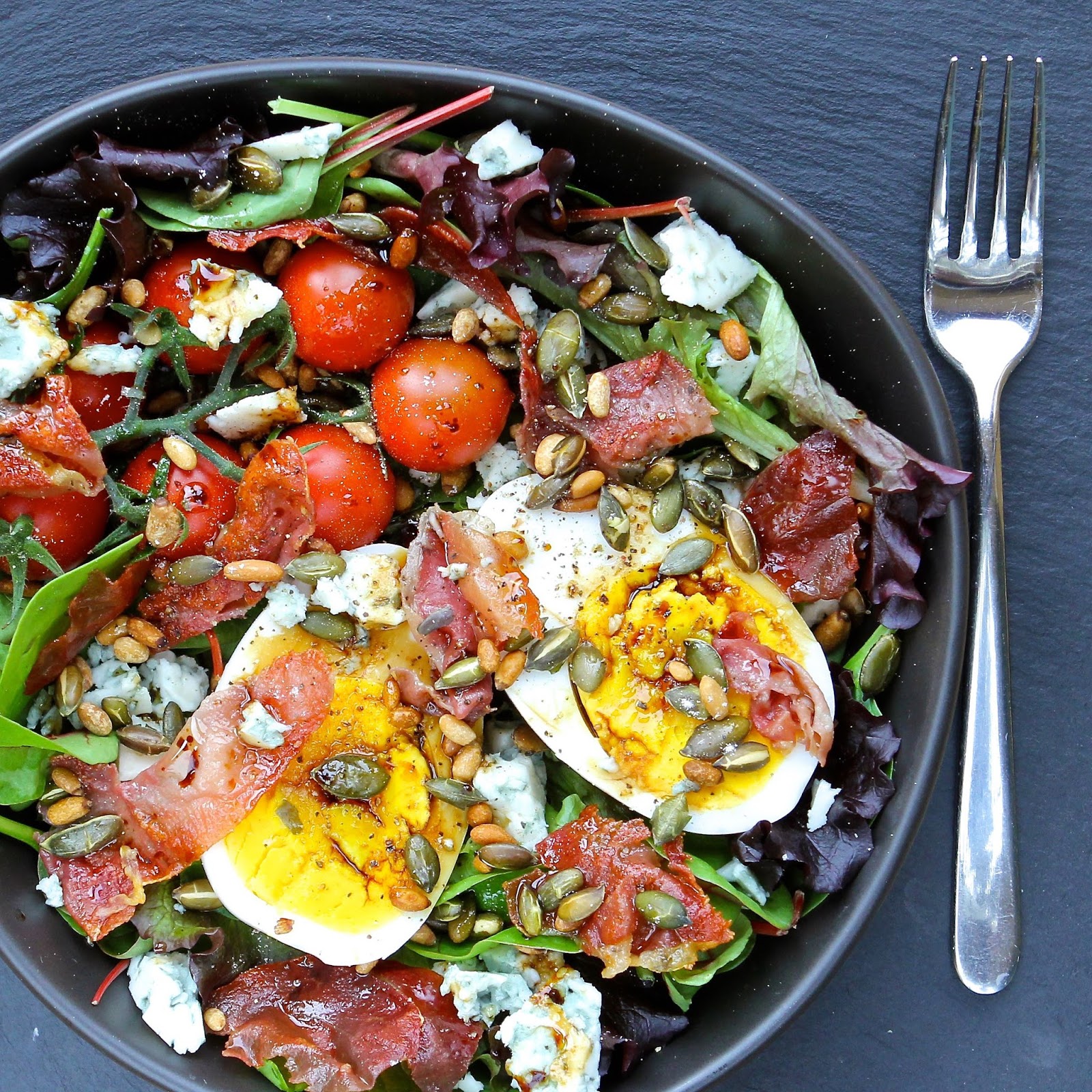 Gluten Free Alchemist Goose Egg, Blue Cheese & Prosciutto Salad