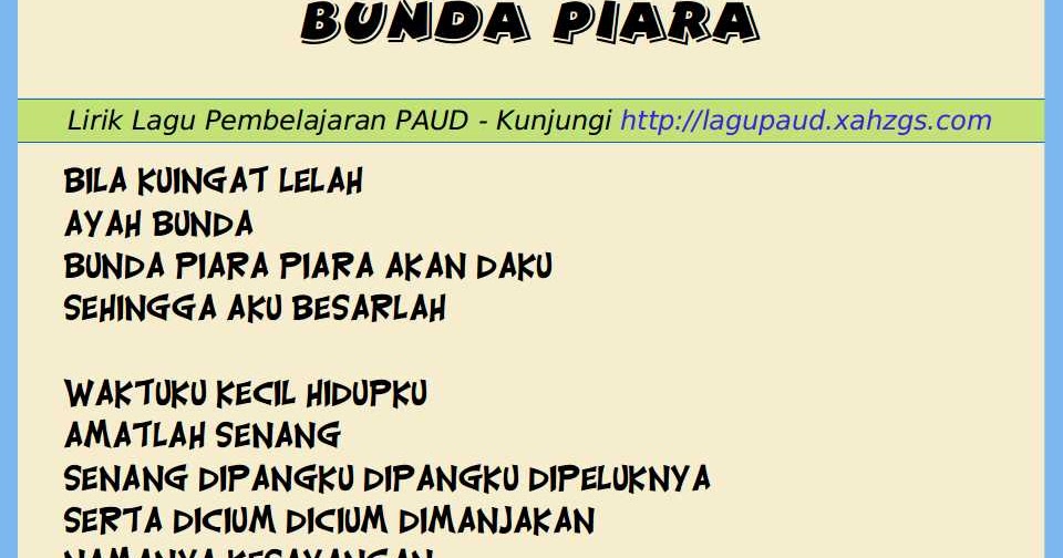 Lirik Lagu Bunda Piara Arsia Lirik