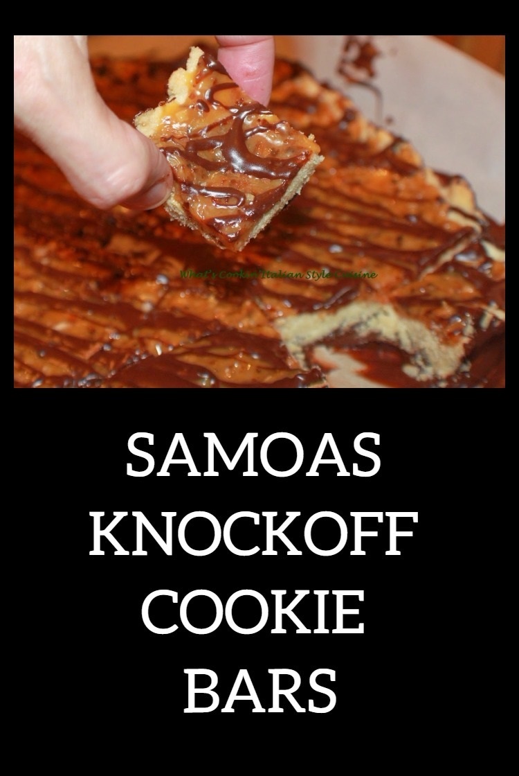 These are a famous knockoff girlscout cookie called samoas in a bar cookie.