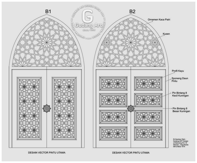 Motif Desain Ornamen Pintu Masjid Tembaga Kuningan  Pusat 
