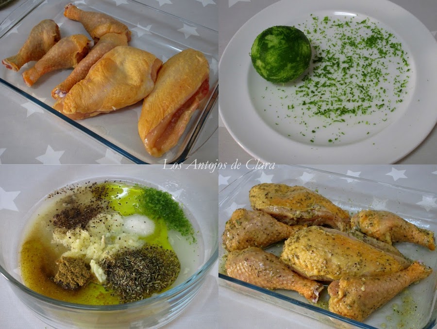 Preparación pollo al horno con hierbas provenzales y limón