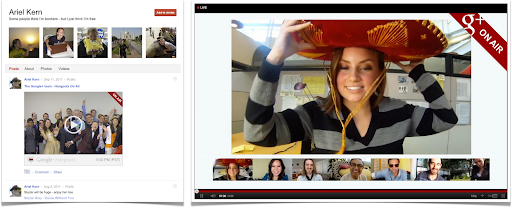 Hangouts On Air: Stream View (left), Full-screen Mode (right)