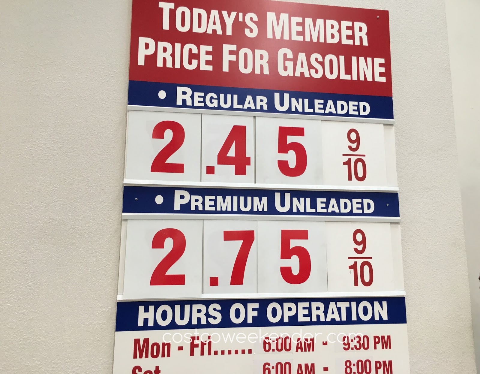 Current Costco Gas Prices (Oct 19, 2016 Sunnyvale, CA) Costco Weekender