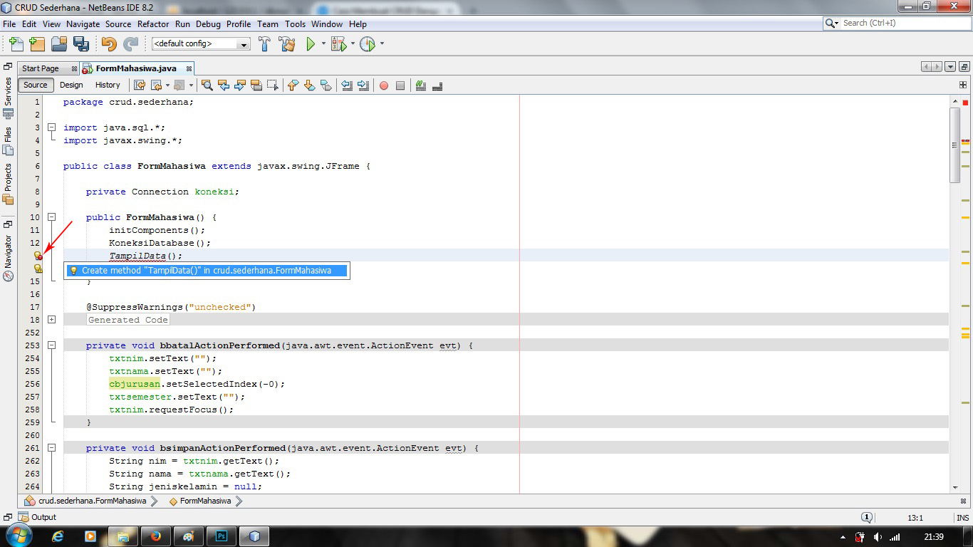 Membuat Program Aplikasi Crud Database Mahasiswa Dengan