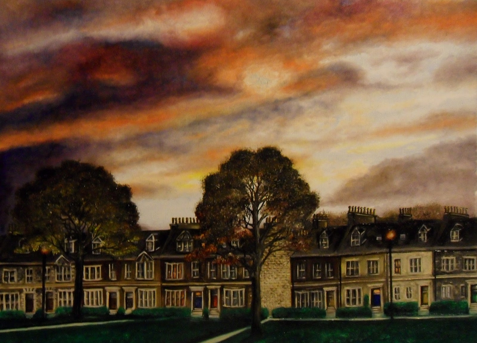 Daily Painting Edinburgh Red Sunrise complete