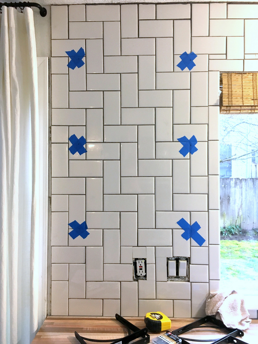 How to install basic open kitchen shelves (over tile a tile backsplash