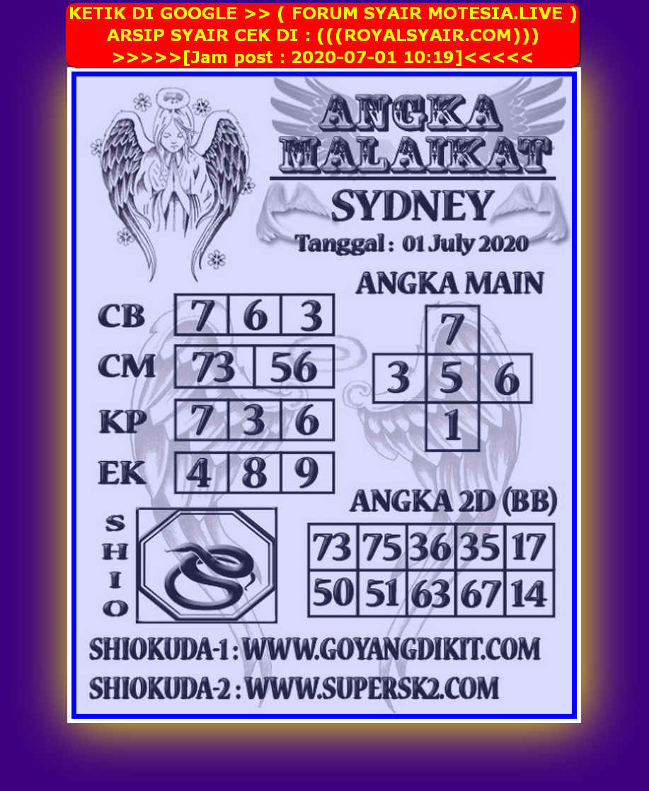 Prediksi Syair Sydney 1 Juli 2020 KODE SYAIR SGP SYAIR
