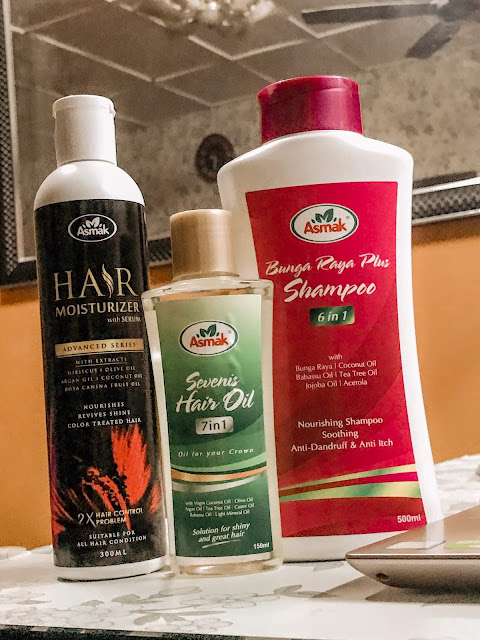 Set Asmak Hair Care ~ Shampoo, Hair Moisturiser & Sevenis Hair Oil Set Penjagaan Rambut Asmak