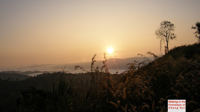 Sunrise along route 101 to Huai Kon in North Thailand