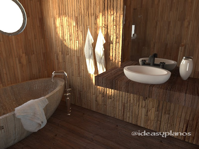 Baños con madera. Un material clásico en un ambiente moderno.