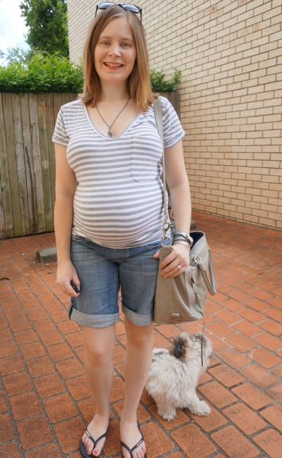 Away From Blue | Summer heat second trimester striped tee and shorts outfit