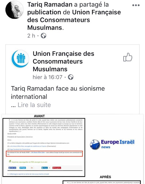 Tariq Ramadan relaye sur sa page Facebook une campagne antisémite