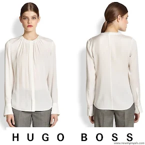 Queen Letizia wore Hugo Boss Banora 2 Silk Blouse