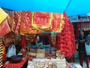 Shops selling religious offerings in Kamakhya Temple Complex in Guwahati.