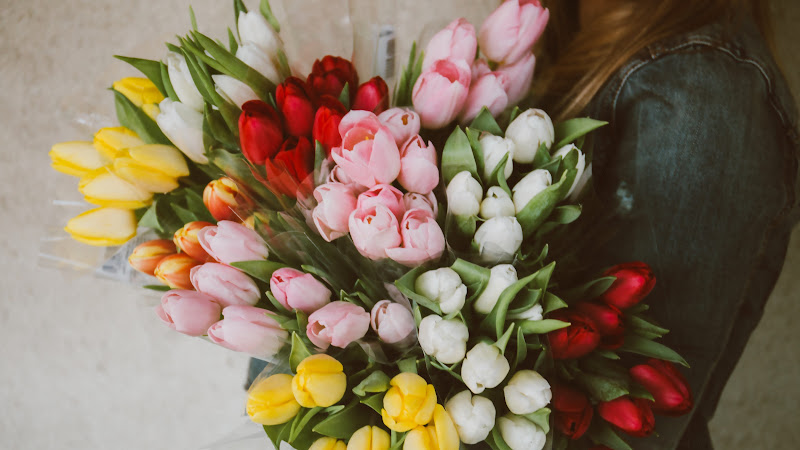 Girl with Tulips Bouquet