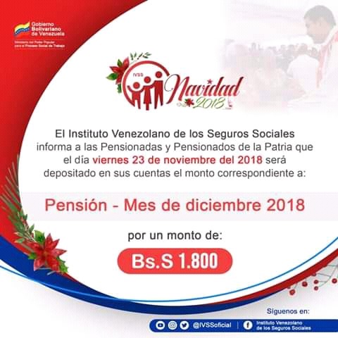 Cobro de Pensión Mes de Diciembre 2018 (IVSS) (ACTUALIZADO) Cobro de Pensión Mes de Diciembre 2018 (IVSS) (ACTUALIZADO)