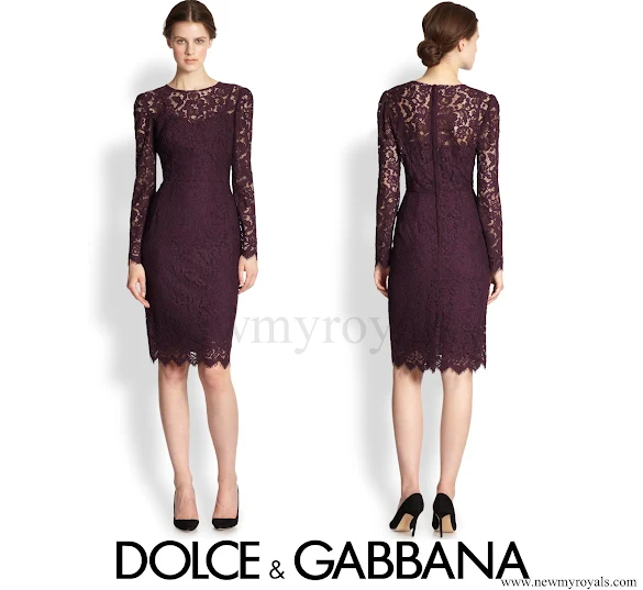 Crown Princess Mary wore Dolce & Gabbana Purple Long-sleeve Floral-lace Scalloped Sheath Dress