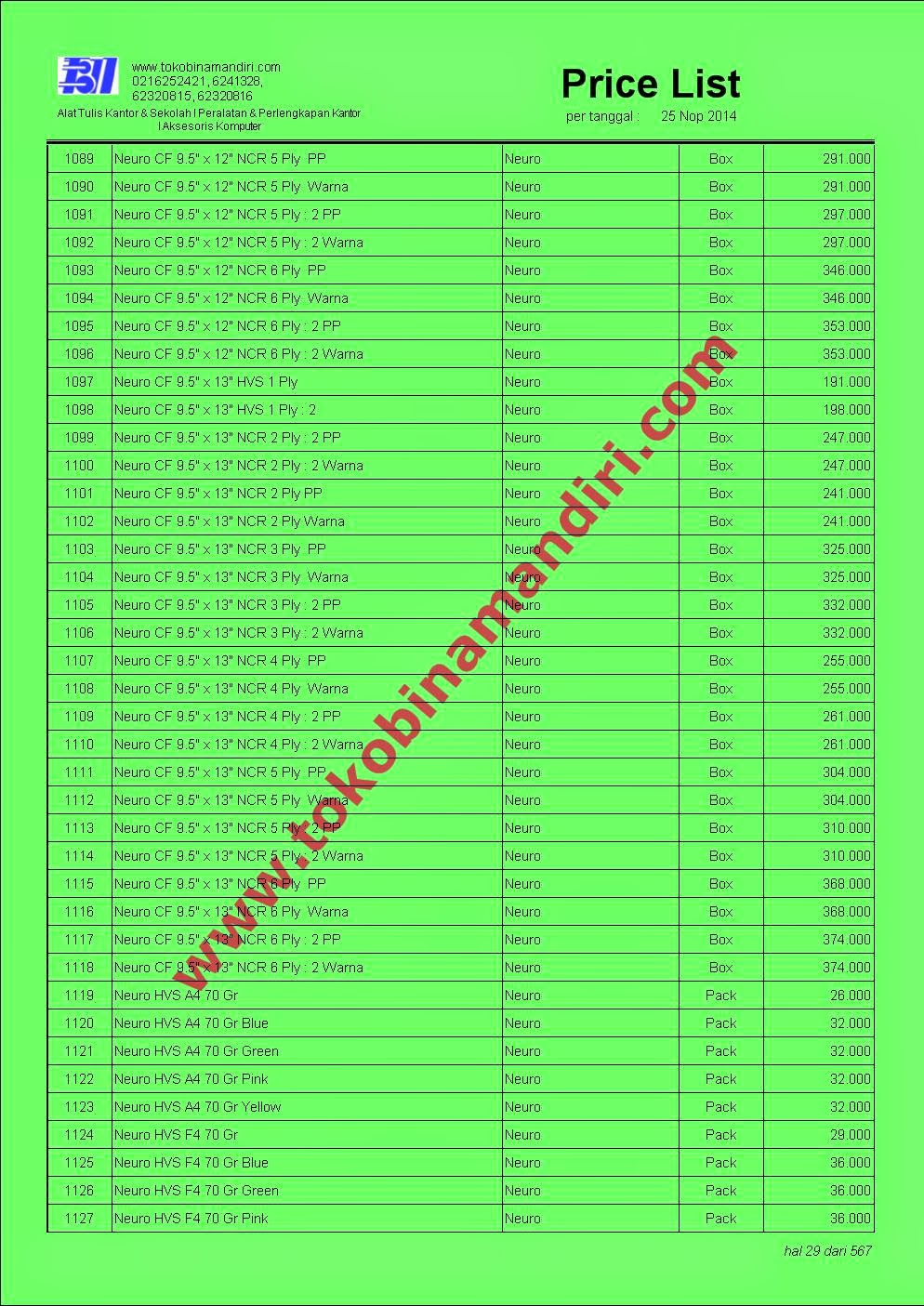 Price List Stationery 2015 JABODETABEK   