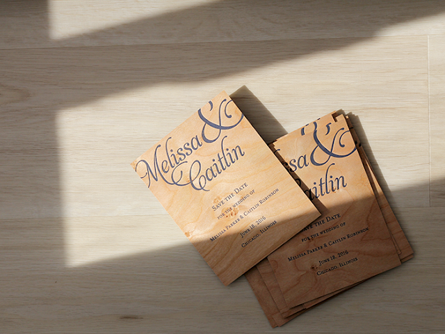 Ampersand save the date on wood cards by Real Card Studio for Magnificent Milestons cards only