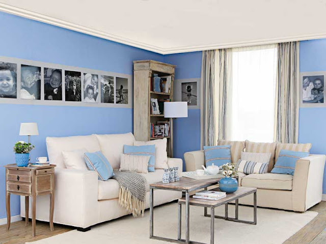 Decoração de sala de estar em azul