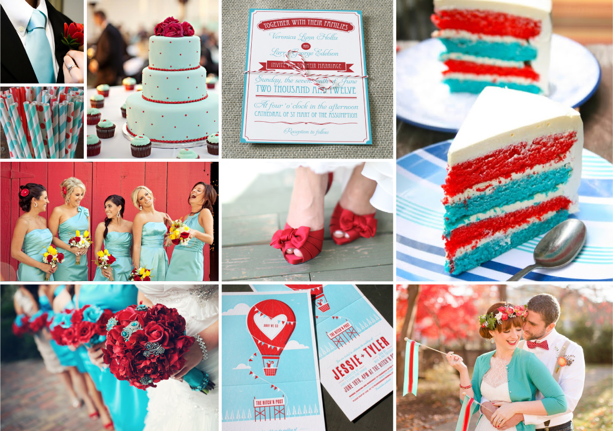 Pink Teapot Design and Letterpress Cherry Red and Aqua Blue