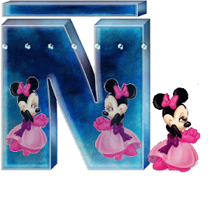 Alfabeto animado de Minnie con vestido de noche Ñ.