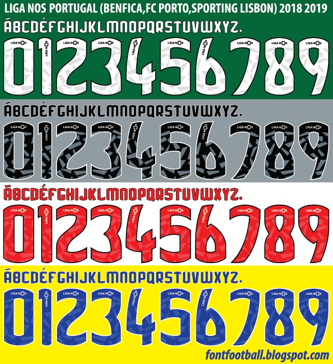 FONT FOOTBALL Font Vector Liga NOS Portugal BENFICA FC PORTO SPORTING LISBON 2018 2019 Shirt