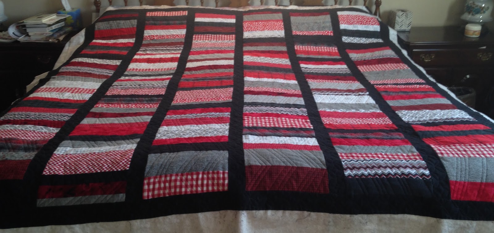 QUILTS AND SUCH Red and Black Strip Quilt